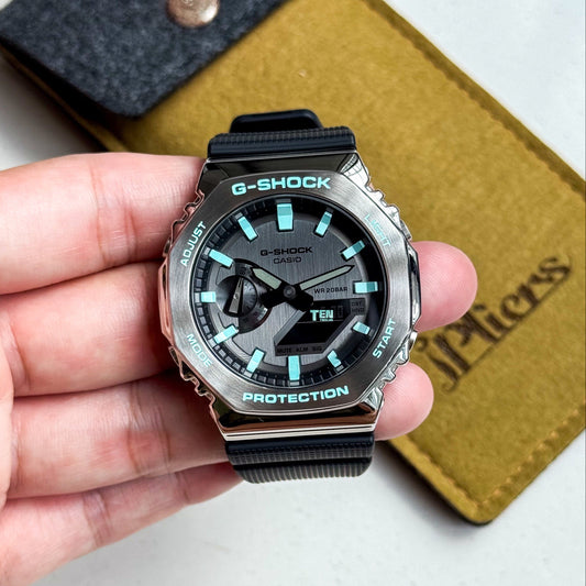 「CasiOak」 G-Shock Silver Steel Turquoise Blue