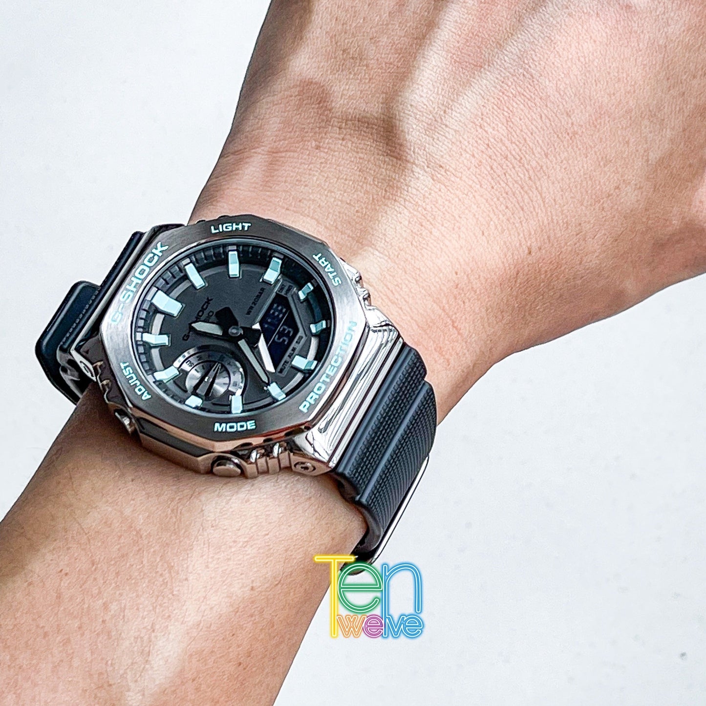 「CasiOak」 G-Shock Silver Steel Turquoise Blue