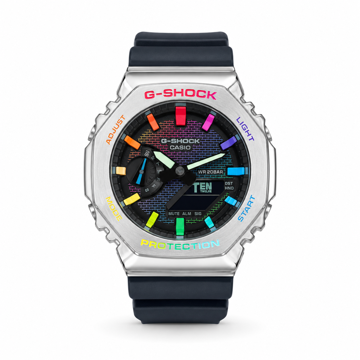 G-Shock Casio watch with a black strap on a white background