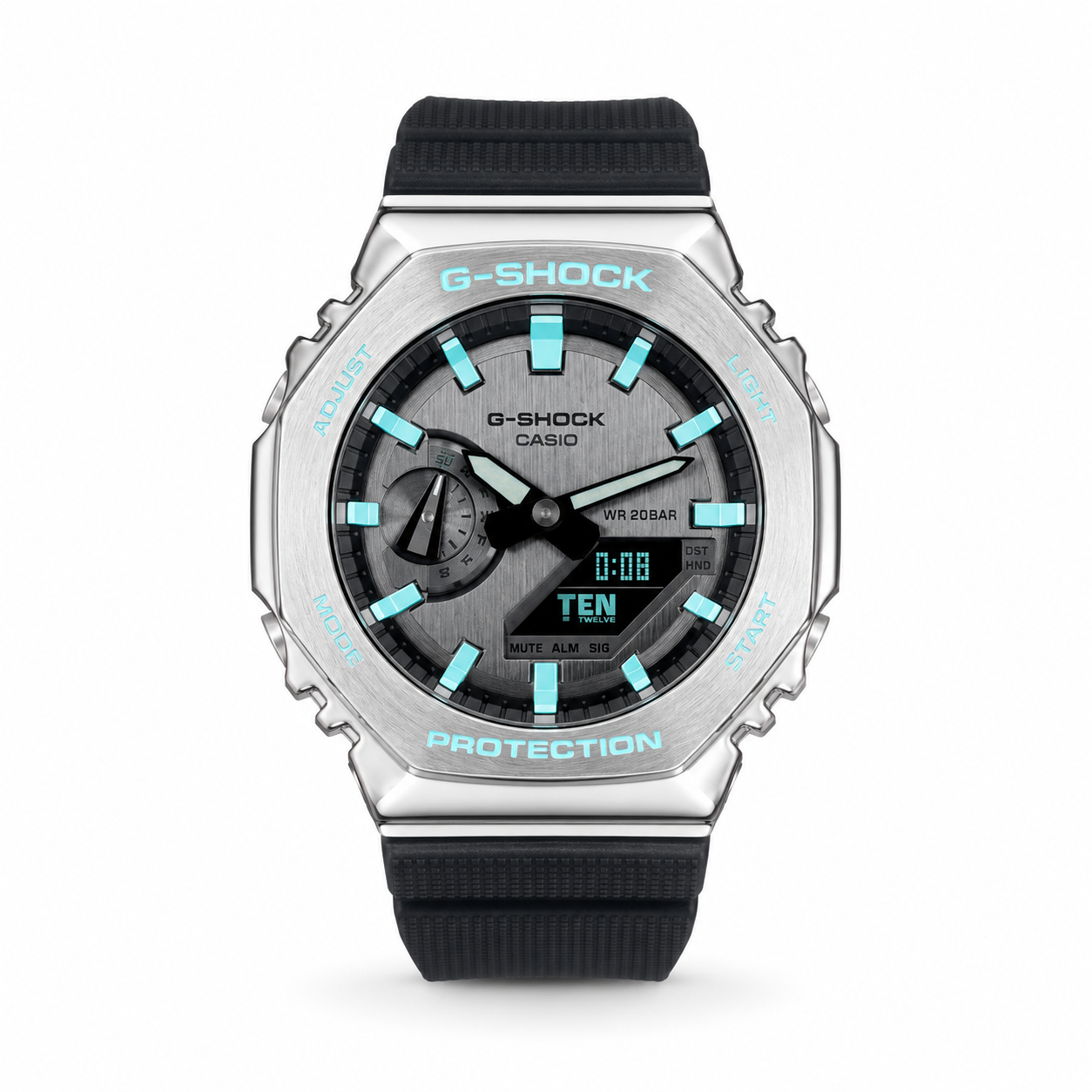 「CasiOak」 G-Shock Silver Steel Turquoise Blue