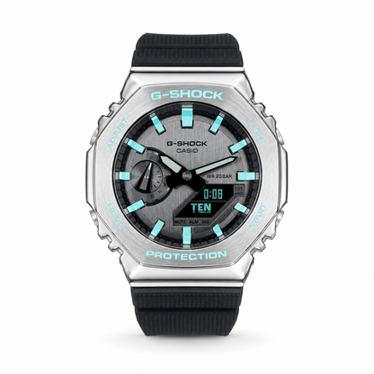「CasiOak」 G-Shock Silver Steel Turquoise Blue
