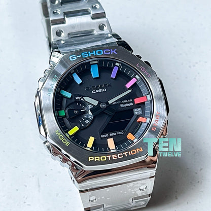 「CasiOak 」G-Shock Silver Full Steel Rainbow