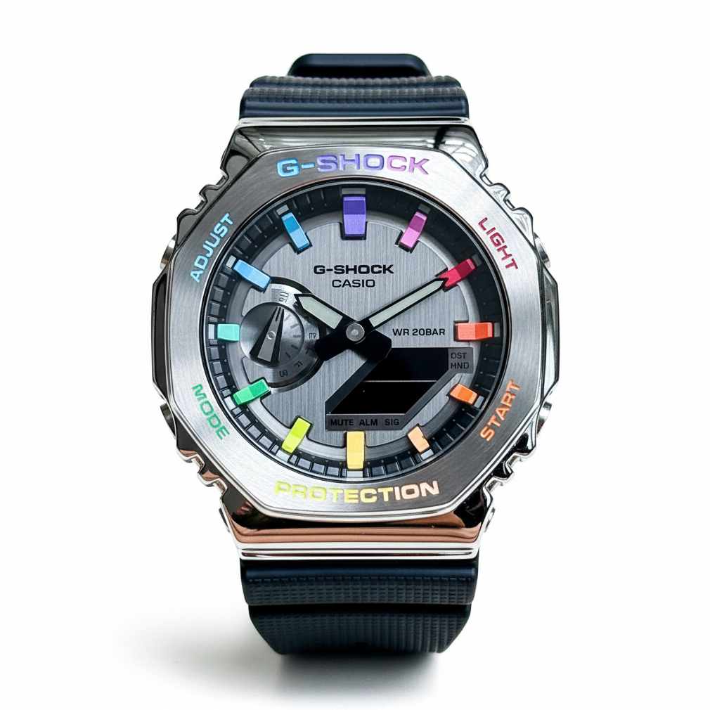 「CasiOak」 G-Shock Silver Steel Rainbow