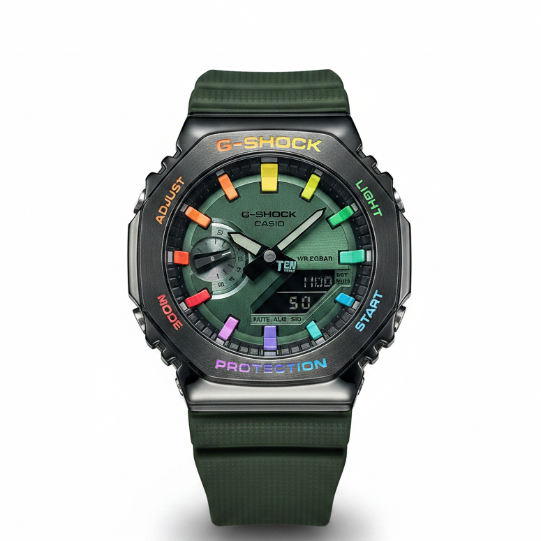 「CasiOak」 G-Shock Green Steel Rainbow