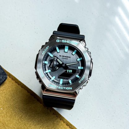 「CasiOak」 G-Shock Silver Steel Turquoise Blue
