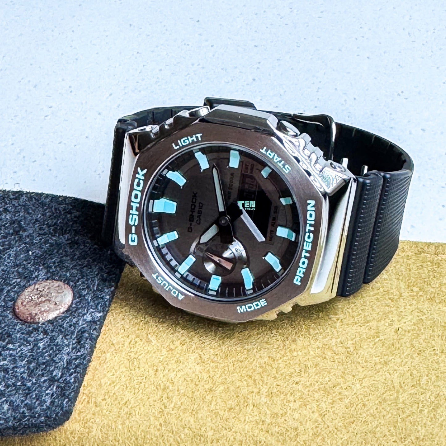 「CasiOak」 G-Shock Silver Steel Turquoise Blue