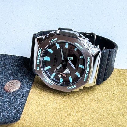 「CasiOak」 G-Shock Silver Steel Turquoise Blue