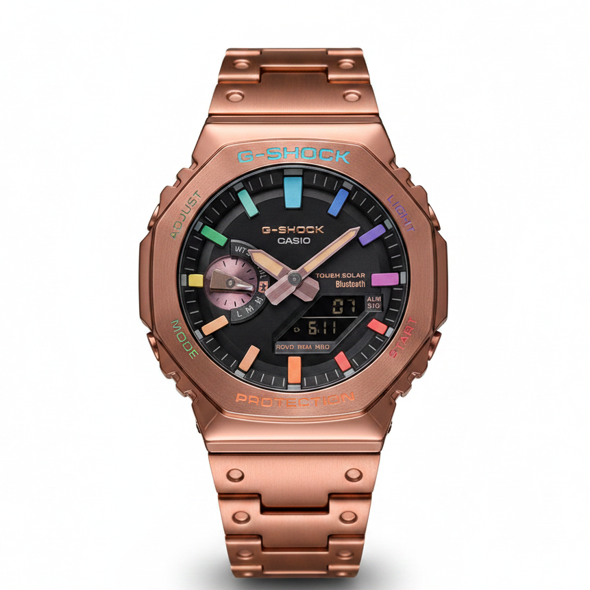 「CasiOak 」G-Shock Rose Gold Full Steel Rainbow