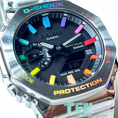 「CasiOak 」G-Shock Stainless steel Silver Rainbow