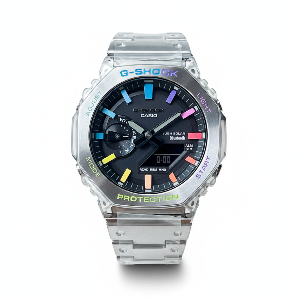 「CasiOak 」G-Shock Silver Full Steel Rainbow