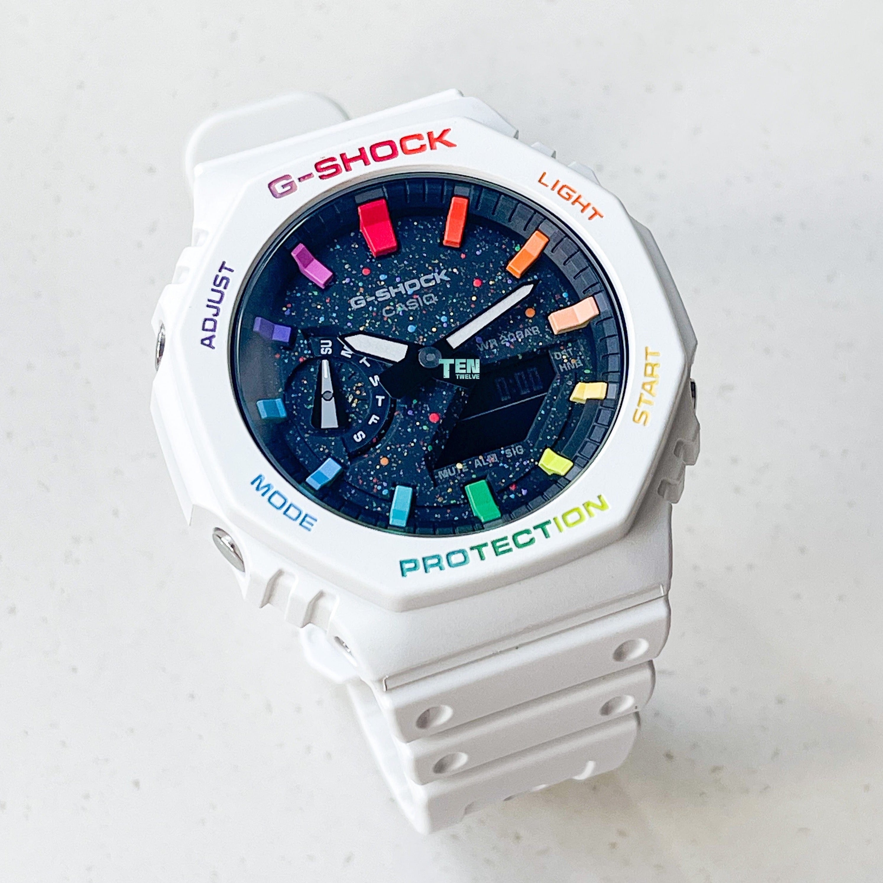 CasiOak G Shock White Rainbow Galaxy TEN TWELVE 1012